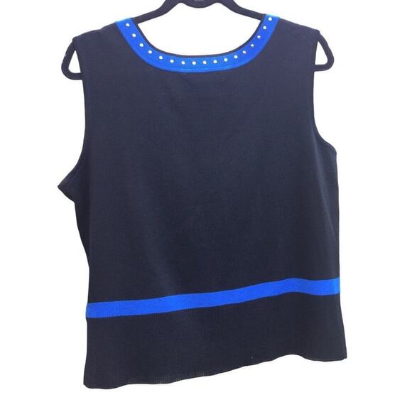 Ming wang womens sleeveless tank black blue large L sequin colorblock knit top - Picture 7 of 9
